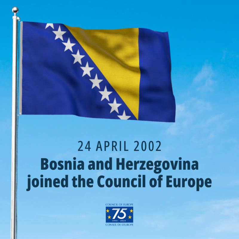 #OnThisDay in 2002, Bosnia and Herzegovina joined the Council of Europe. We are 46 states working together for: #HumanRights #Democracy #RuleOfLaw 🇧🇦 and #CoE: coe.int/en/web/portal/…… @mfa_bih
