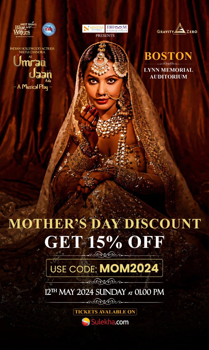 Experience the magic of Umrao Jaan Ada in Boston! May 11th and 12th: Book now with the Mother's Day special coupon code!

Book Your Tickets Here: tinyurl.com/mmnj9fn6

#umraojaanada #umraojaanadaontour #northamericatour #getreadyformagic #westendexperience #aprilmayjune2024