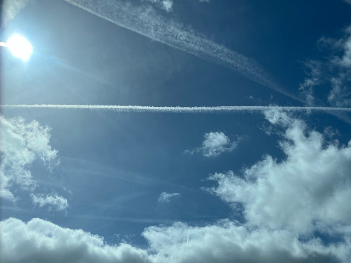 Big fat trail by @British_Airways now expanding in the sky over Greater Manchester, UK #GeoEngineering