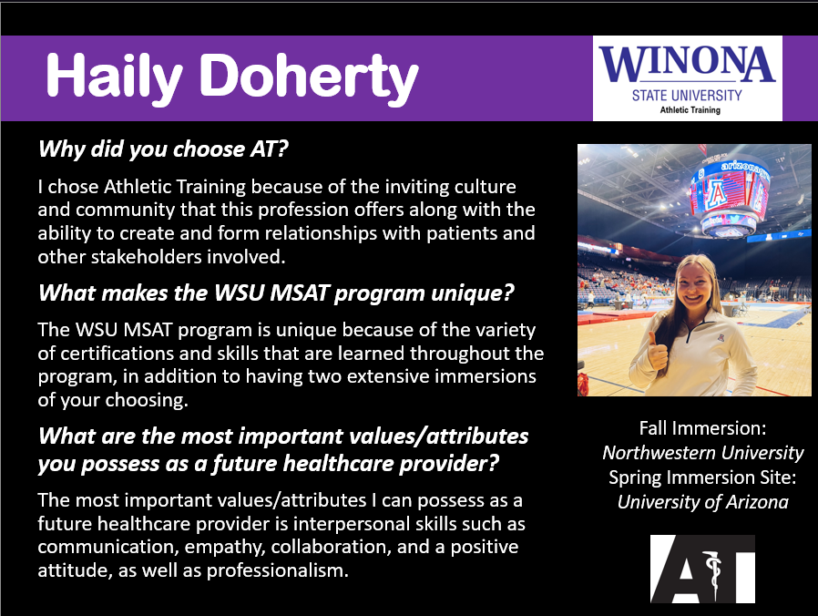 MSAT Class of 2024 Spotlight - Haily Doherty! #ATFamily #Classof2024 @winonastateu @MinnesotaAT @GLATA_updates @wfatt