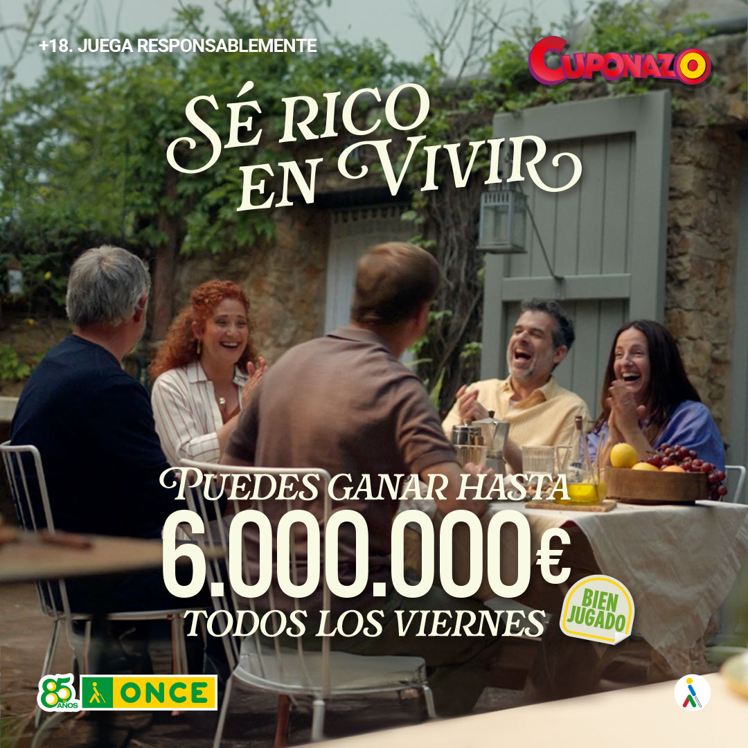 Cada viernes, puedes ser rico en vivir con el #Cuponazo de la ONCE ✨ Podrás ganar un premio de 6.000.000 €. ¡Prueba suerte! #BienJugado bit.ly/Cuponazo_