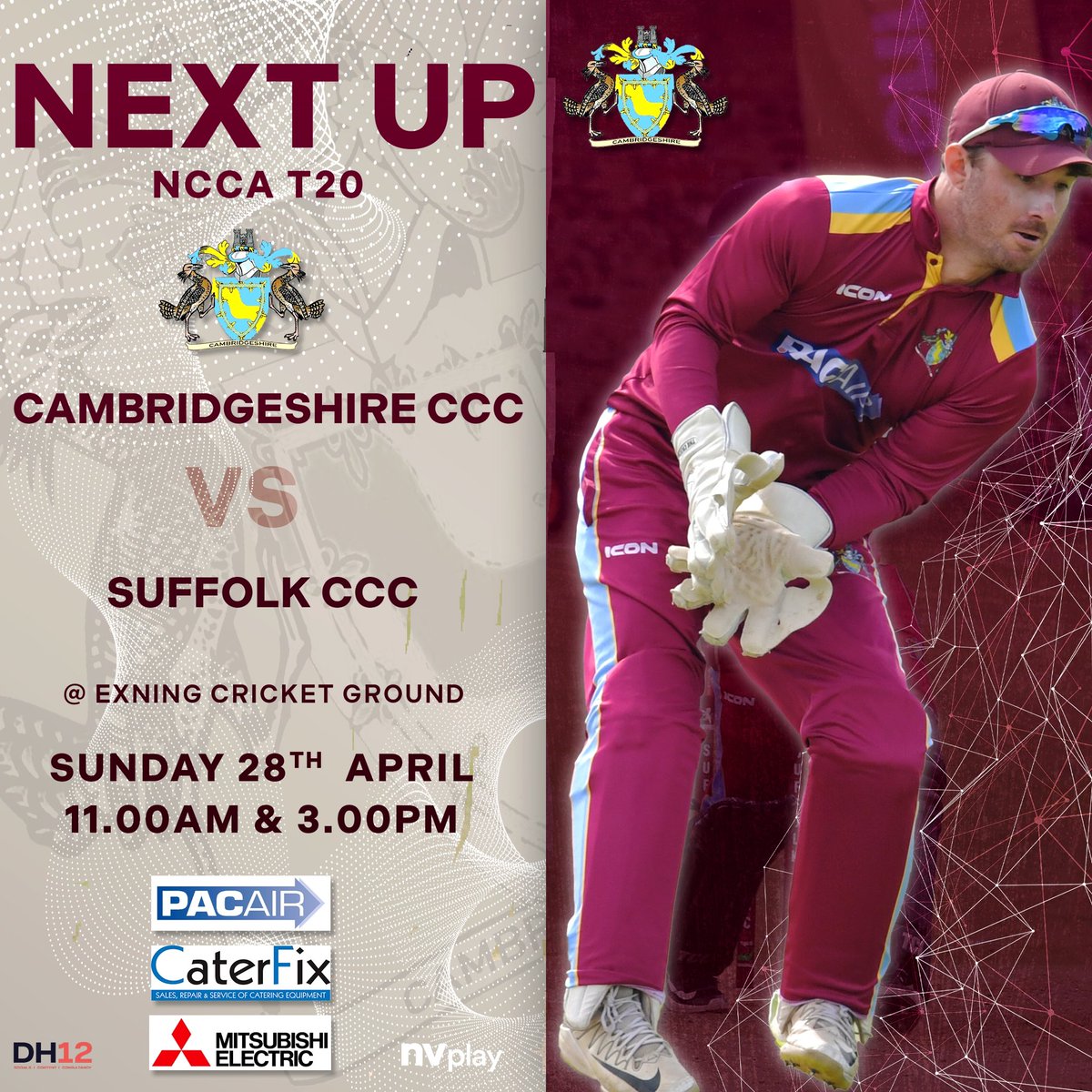We are back! The @NCCA_uk T20 comp gets underway this Sunday as we host @suffolkcricket at Exning in a T20 double header! #CambsCCC #CambridgeshireCountyCricketClub #Cricket #NCCA #T20Cricket