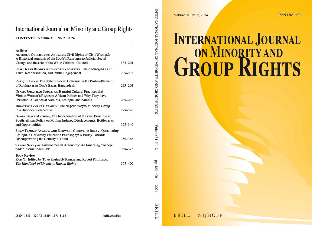 ** New Issue ** A new issue of the International Journal on Minority and Group Rights (Vol. 31, No. 2) has been published, which contains 8 articles – 2 in #OpenAccess – and a book review. brill.ws/IJGR31-2_