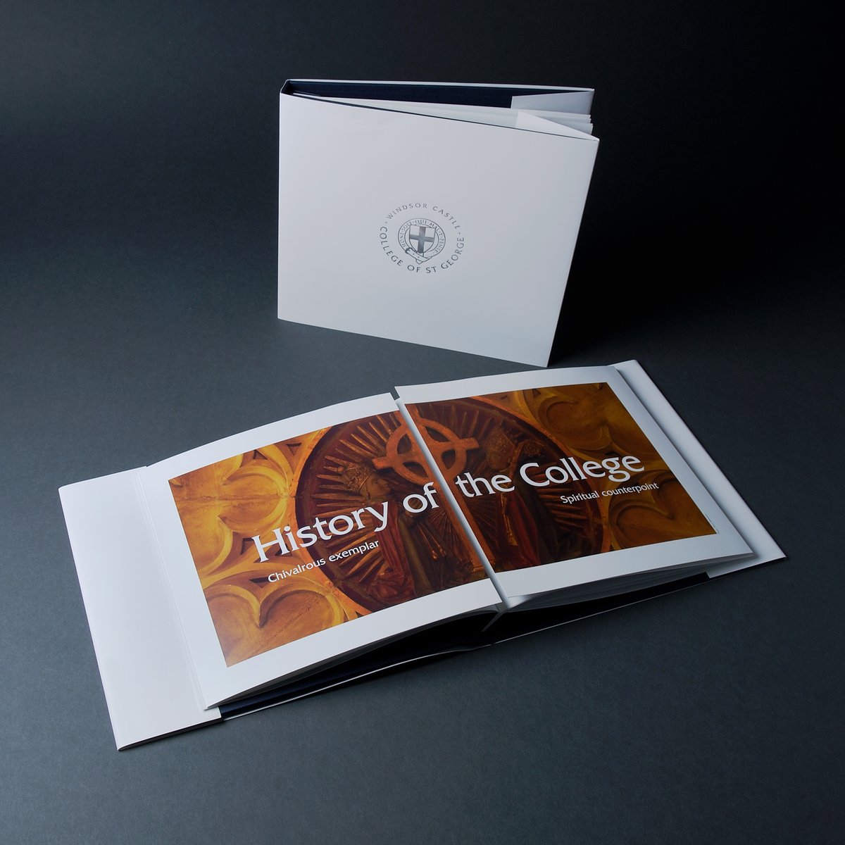 As it's #StGeorgesDay here's a beautiful coffee table book we produced for The College of St. George, Windsor Castle! It was part of a wider project we worked on to aid with fundraising &amp; support for the College's future, in collaboration with the Dean and Canons of Windsor.🐉🏴󠁧󠁢󠁥󠁮󠁧󠁿