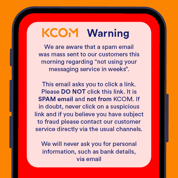 KCOMhome's tweet image. KCOM Warning ⚠

We advise customers who have already clicked on the link to change your password immediately where you have used the same password.

Here is a link that could be useful on how to change your email password: kcom.com/home/help/broa… #KCOM #alert