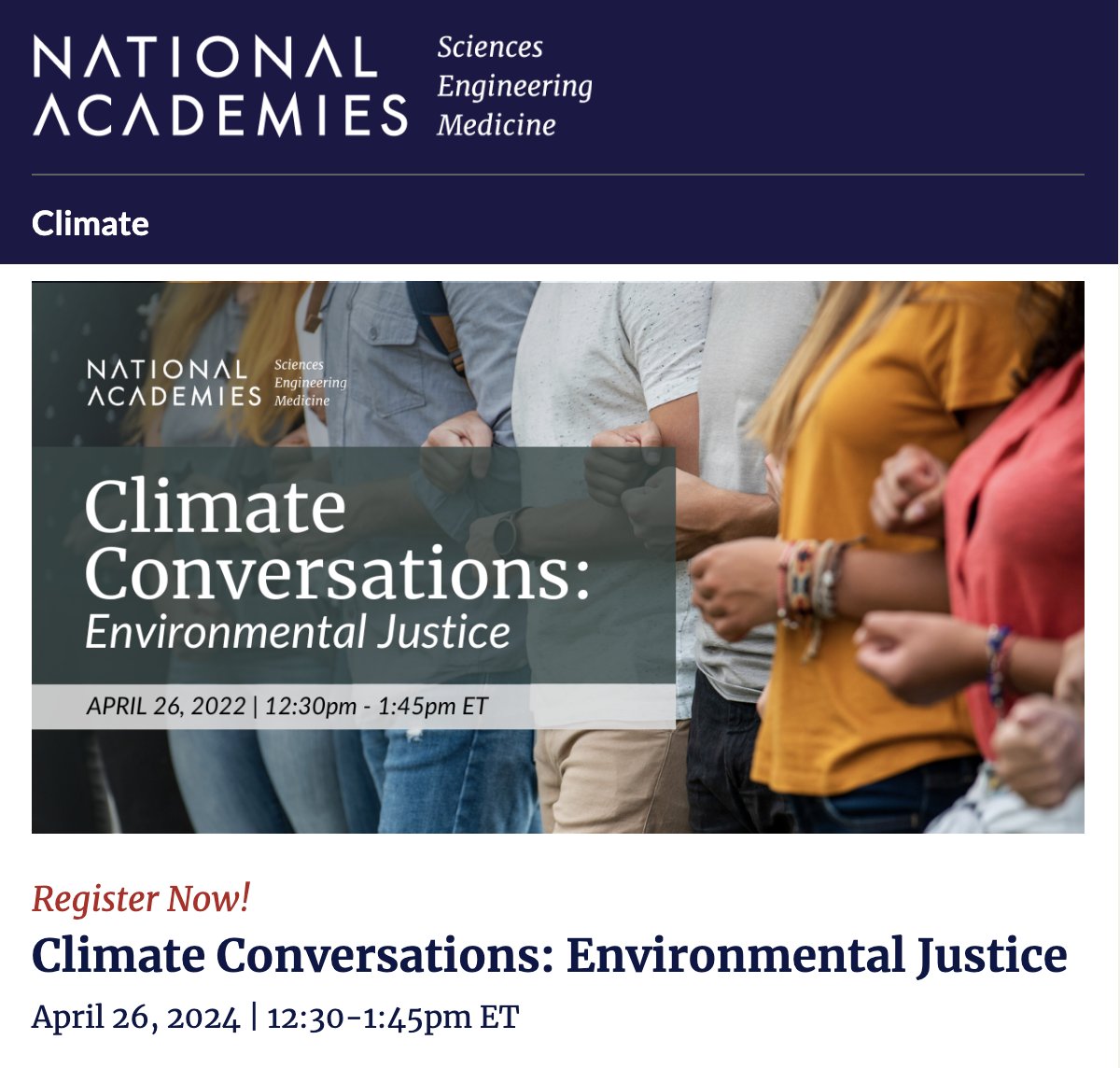 Join @theNASEM on April 26 for a discussion exploring the role of #environmental #justice and what a #justtransition means. Don't miss out - sign up today! mailchi.mp/nas/climate-co…