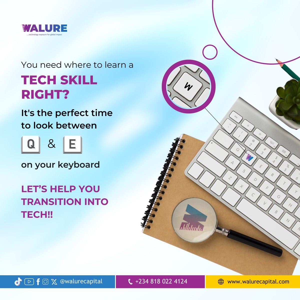 So you're looking for a way to get into tech, check the letter in between Q and E.

Click the link below to register for the next cohort starting June 22nd

walurecapital.com/courses/Course…

#walure
#walurecapital
#walureacademy