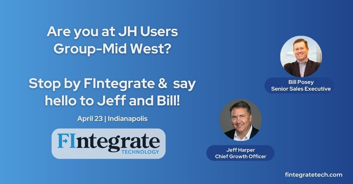 FintegrateT's tweet photo. Today's the day for the @JH_Fintech MidWest Users conference in Indianapolis. Be sure to stop by and chat with Bill and Jeff. They're excited to showcase FusionDMS and answer all your questions. https://t.co/ZOL4dzmaAi #FIntegrate #JHMidWest https://t.co/ryPuAY3T41