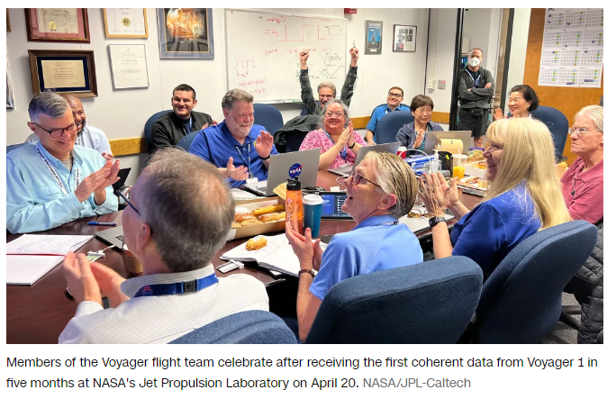 Not many young'uns around this serious table. The occasion is readable data again being received from Voyager 1 after glitch gibberish stream since November 2023. #Voyager1 #SpaceExploration #NASA (Pic from CNN)