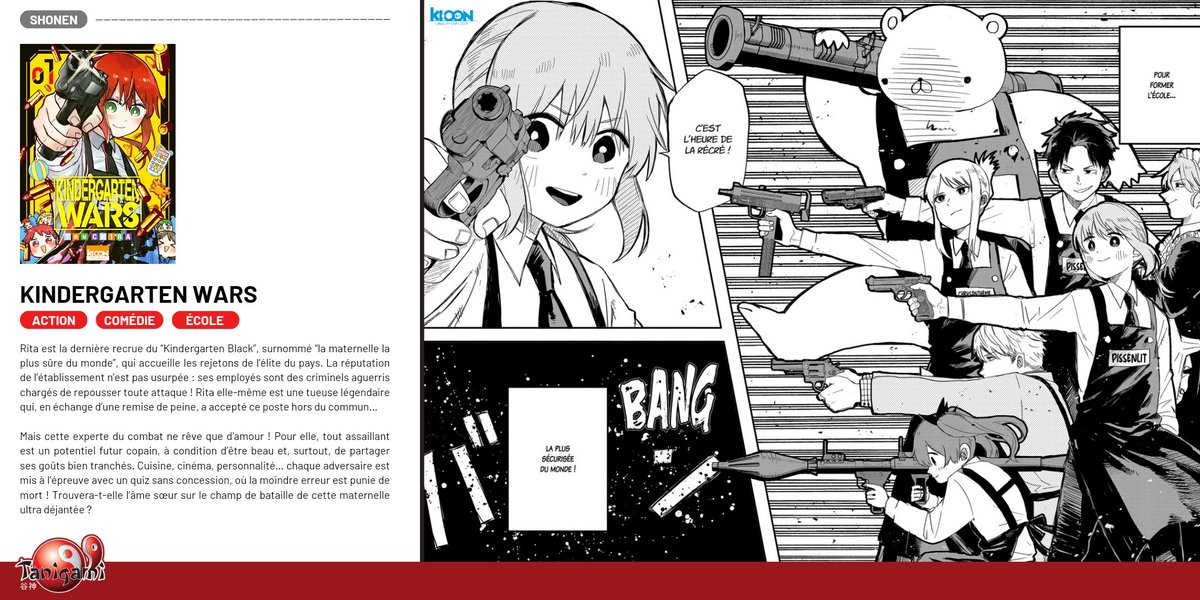 #Mangas

Notre coup de cœur du mois: Kindergarten Wars ! 

Si vous aimez les mangas comme Spy X Family ou Sakamoto Days, vous ne pourrez qu'apprécier cette œuvre pleine d'action et d'humour ! 🌸