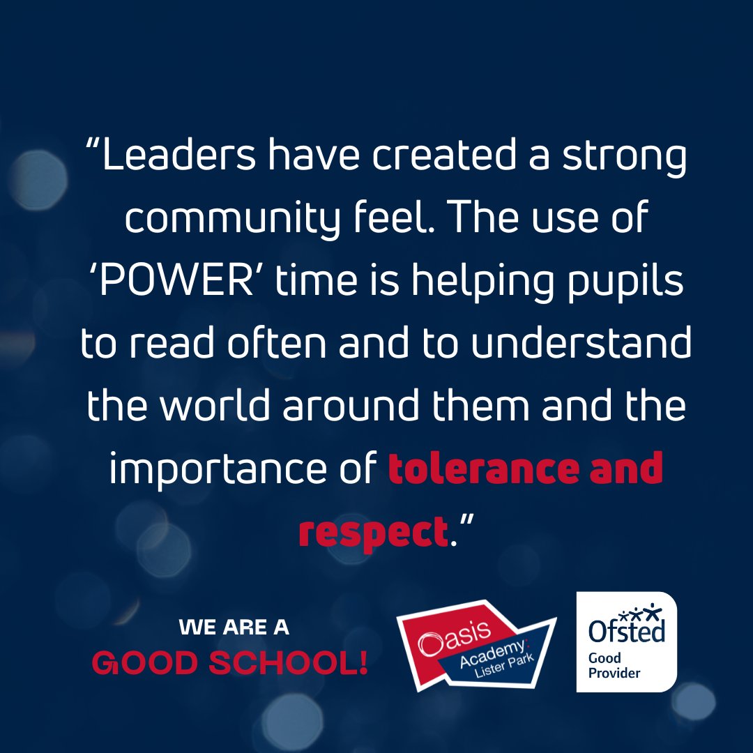 Thrilled to share that @OasisListerPark received glowing feedback from Ofsted inspectors! Positive relationships, strong teaching, and enriching experiences are just some of the highlights mentioned in the report! Read more here - bit.ly/3JxgMCS 🙌🎉