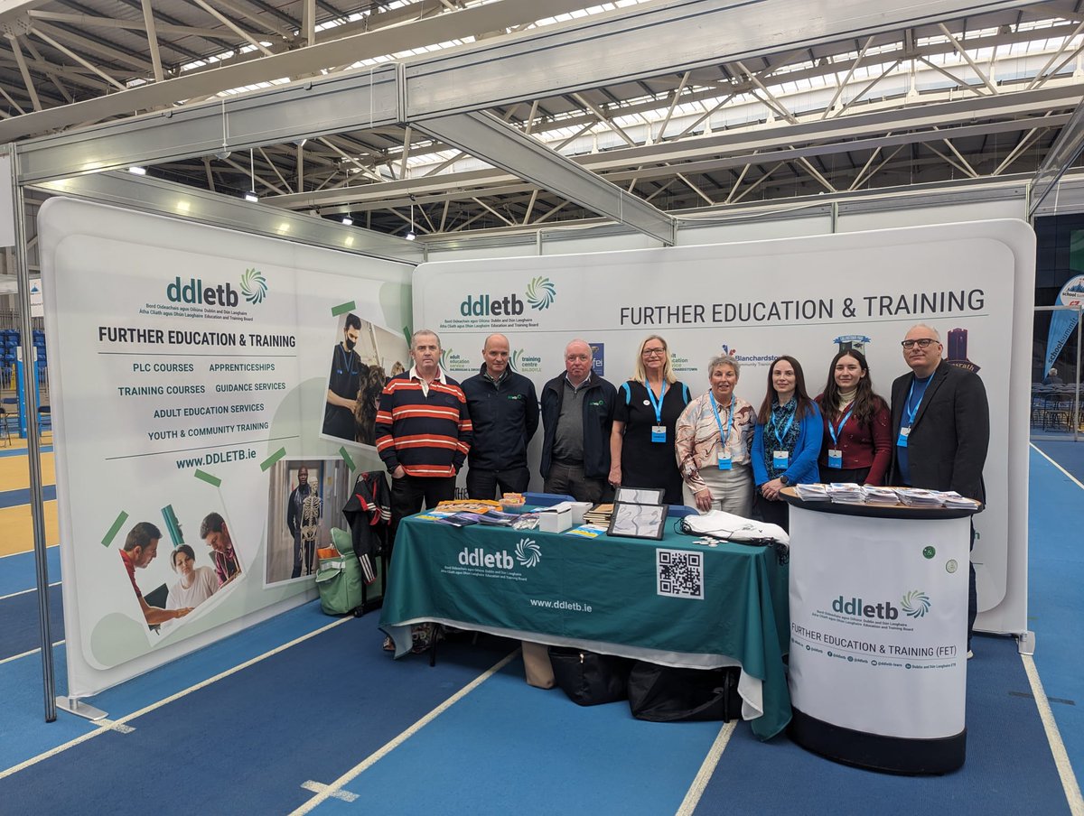 ddletb's tweet photo. An exciting day at the #schoolsummit event with #ddletbFET Team, showcasing FET opportunities to school leavers and TY students at the National Sports Campus Indoor Arena! Here we met Fiona and staff from the National Tertiary Office.
#Teamddletb #ddletb #SchoolSummit https://t.co/nXImt2MXbR