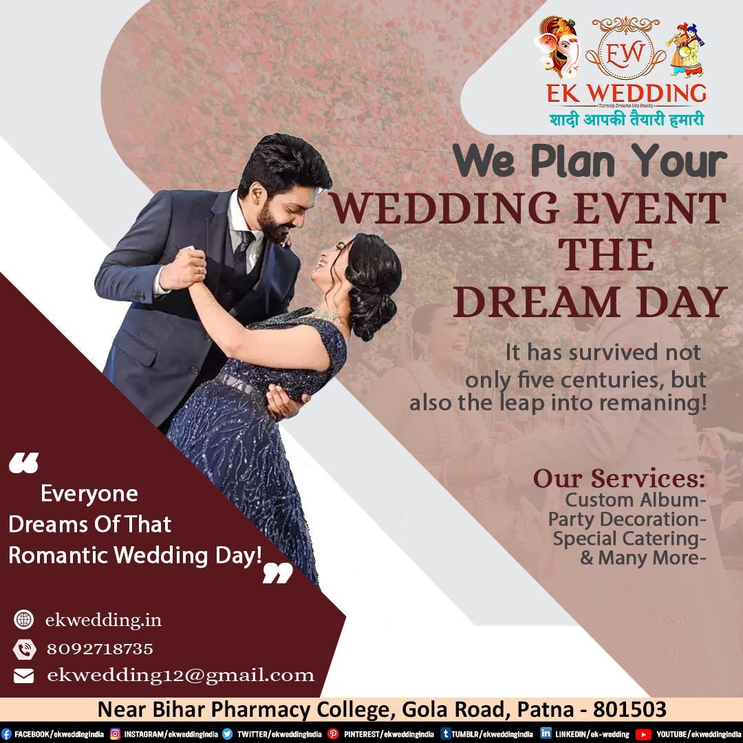 ekwedding.in
Embark on your dream wedding journey with Ek Wedding in Patna! 💍✨
#PatnaWeddings #ekwedding #Patna #LoveStory #DreamsToReality #PerfectWedding #MemoriesForever #EKWedding #Patna #EkWedding #PatnaWedding #MagicalMoments #weddingvenuecheshire #weddingbells