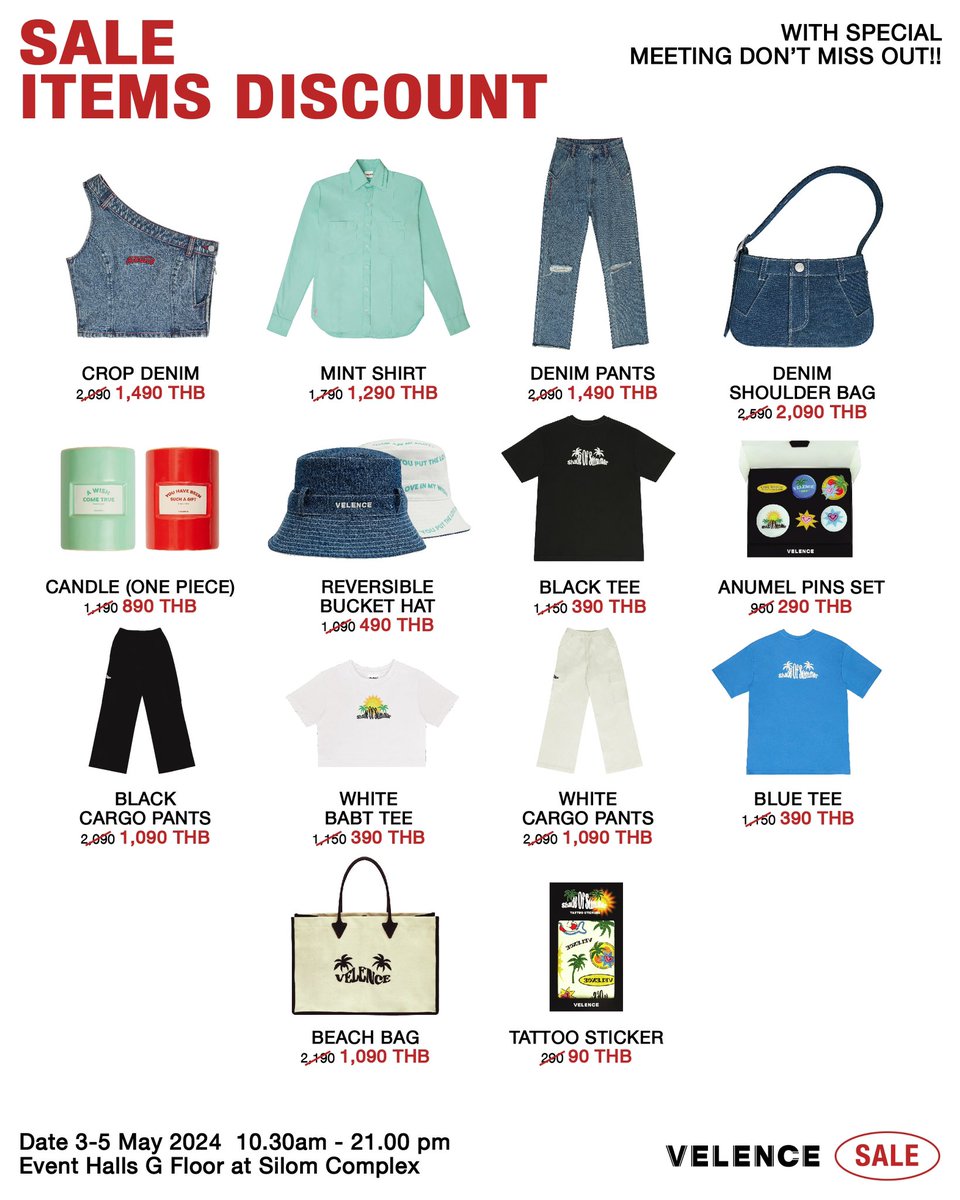 velencebkk's tweet photo. Velence First time of 
Mid-Year SALE 

 The biggest sale of the year
sale items discount up to 80% OFF

and special meeting with Win Metawin 
on 3 May 2024

Date 3-5 May 2024
10.30am - 21.00 pm
Event Halls G Floor at Silom Complex

#velenceMidYearSale
#velencebkk 
#velence https://t.co/6aIdc19a5c