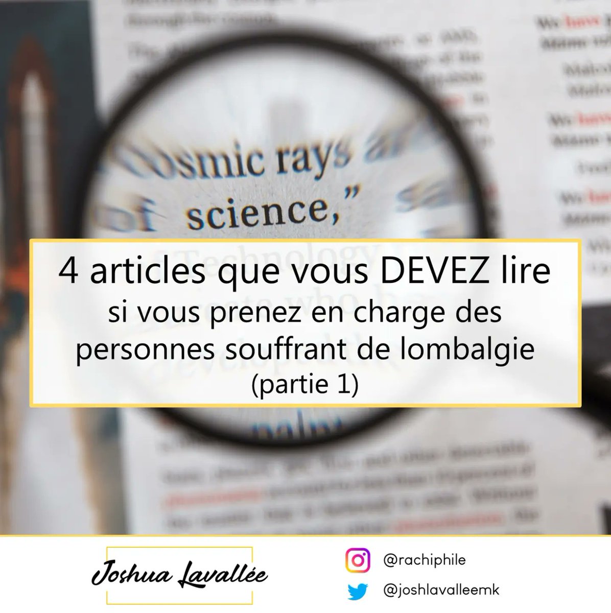 joshlavalleeMK's tweet photo. #Rachiphiles 

On me demande régulièrement des suggestions de lecture sur le thème de la lombalgie chronique.

Voici donc une première volée de 4 propositions de références qui m'ont marqué ou qui me semblent importantes. https://t.co/llJzDTE6Mg