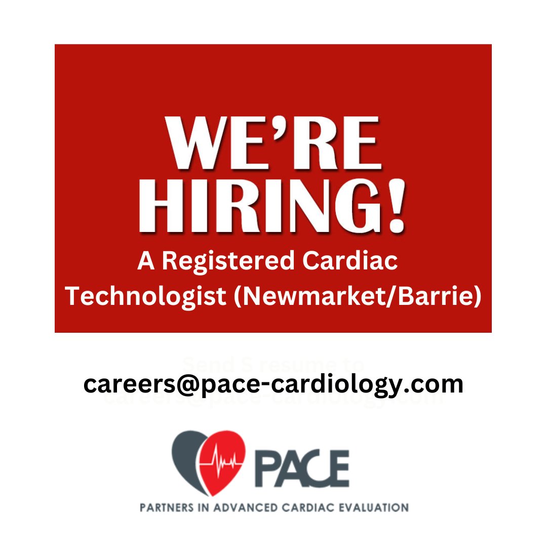 We're #hiring FT #Registered #Cardiac Technicians at our #Newmarket & #Barrie clinics.
Forward resume to careers@pace-cardiology.com.
#Cardiology #Heart #CardiacCare #HeartHealth #CardiovascularHealth #CardiacTech #CardiacTechnician #CardiacTechJob #RegisteredCardiacTechnician