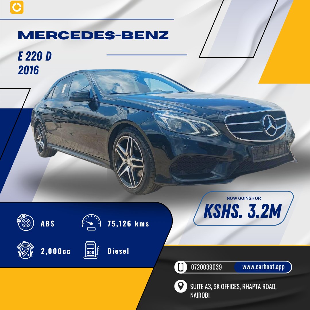 carhoot_app's tweet photo. This 2016 Mercedes-Benz E220d could be yours for just 3.2 million.

#CarhootApp #SellOnBehalf https://t.co/bG6nsV07wi