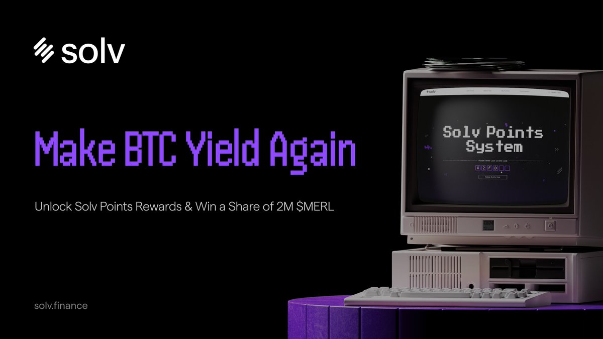 Make BTC Yield Again!🚀 Solv and @MerlinLayer2 join forces to launch “Make BTC Yield Again!” - a collaborative event to boost yields for Bitcoin holders on the Merlin Chain. Solv will distribute 400,000,000 Solv Points to SolvBTC stakers who staked during the event, while