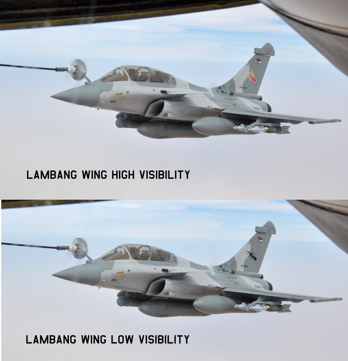 Ilustrasi Rafale TNI AU berdasarkan diecast di bawah

Menurut saya sih kalau lambang wing udara nya high vis, roundel nya harus high vis juga, gimana menurut kalian?