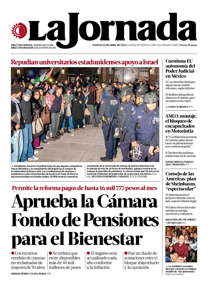 📰 Piden más aviones... y crecerían pérdidas

📰 Morena avala la creación del Fondo de Pensiones

📰 Impone 4T cambio a pensiones y opositores acudirán a la Corte

📰 Aprueba la Cámara Fondo de Pensiones para el Bienestar

#Portadas #PrimerasPlanas #EnPortada #FelizMartes