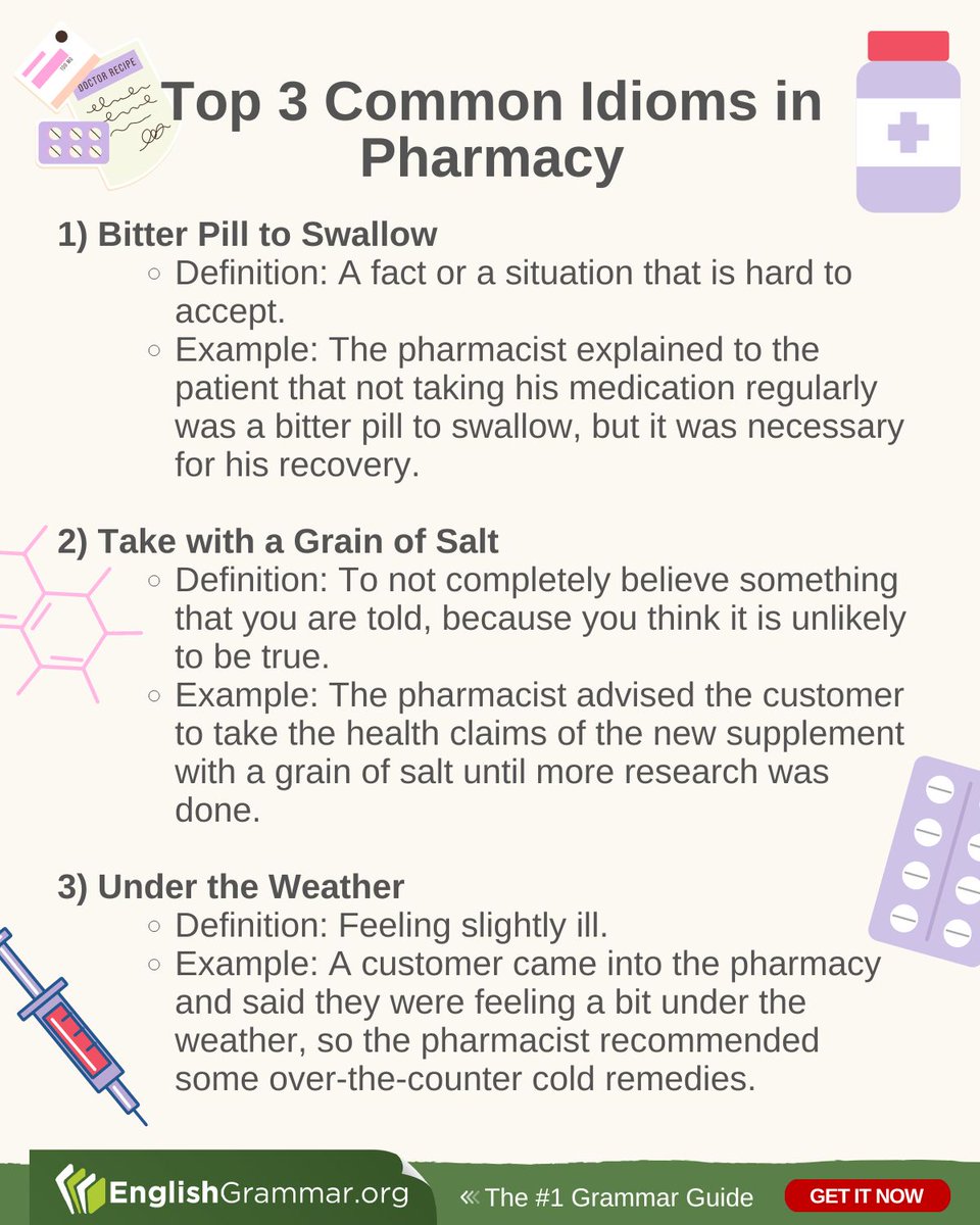 Top 3 Common Idioms in Pharmacy

#vocabulary #writing #amwriting