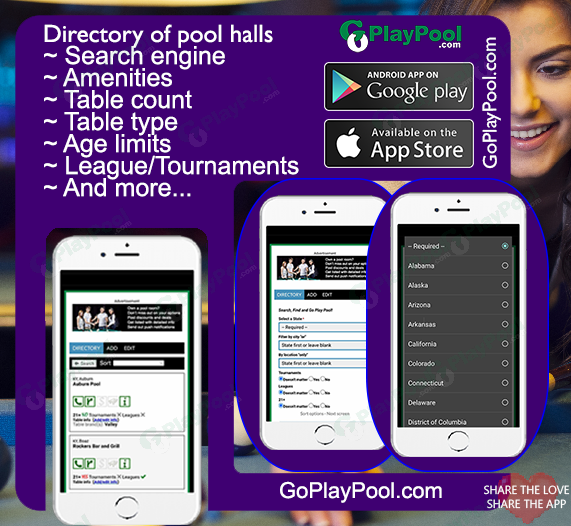 GoPlayPool's tweet photo. There are over 10,000 bars/taverns and pool halls in the US. Some have a full setup and some only have one table.
Check out the directory on the app and learn more about the pool scene in the US. Lost to do and don't forget to Go Play Pool!
#goplaypool #USpoolrooms #poolhalls https://t.co/gtcTjooB4K