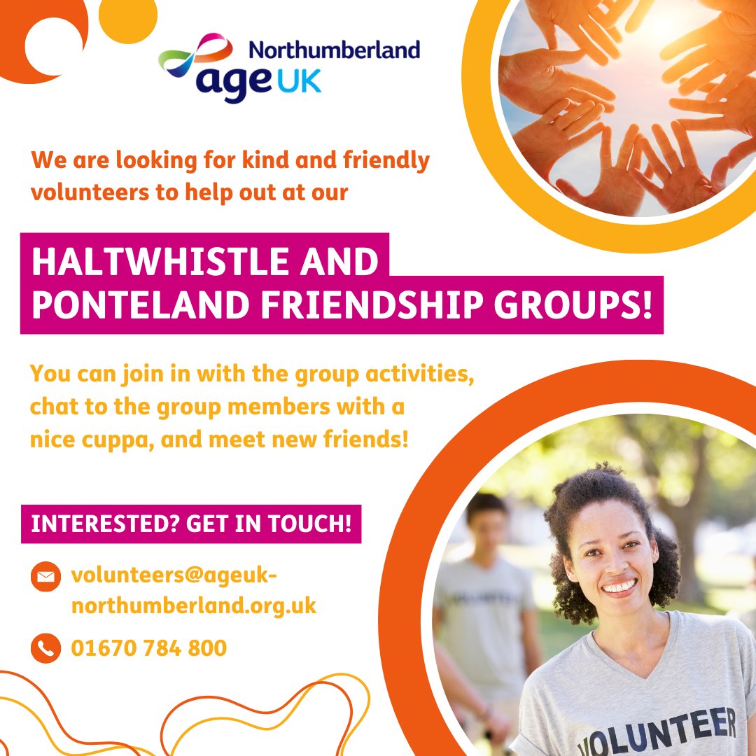 If you live in the #Haltwhistle and #Ponteland areas, and would like to become a volunteer and help out at our two Friendship Groups, please do get in touch with us! We’d really appreciate the support, so please do get in touch if you are interested 😊