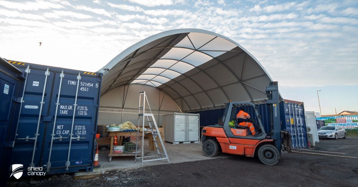 Upgrade your #OutdoorSpace with Shield Canopy™ – a durable, quick-to-deploy structure perfect for businesses. With a 48-hour deployment time and #WorldwideShipping readiness, minimal lead times mean maximum functionality. Get in touch to learn more!