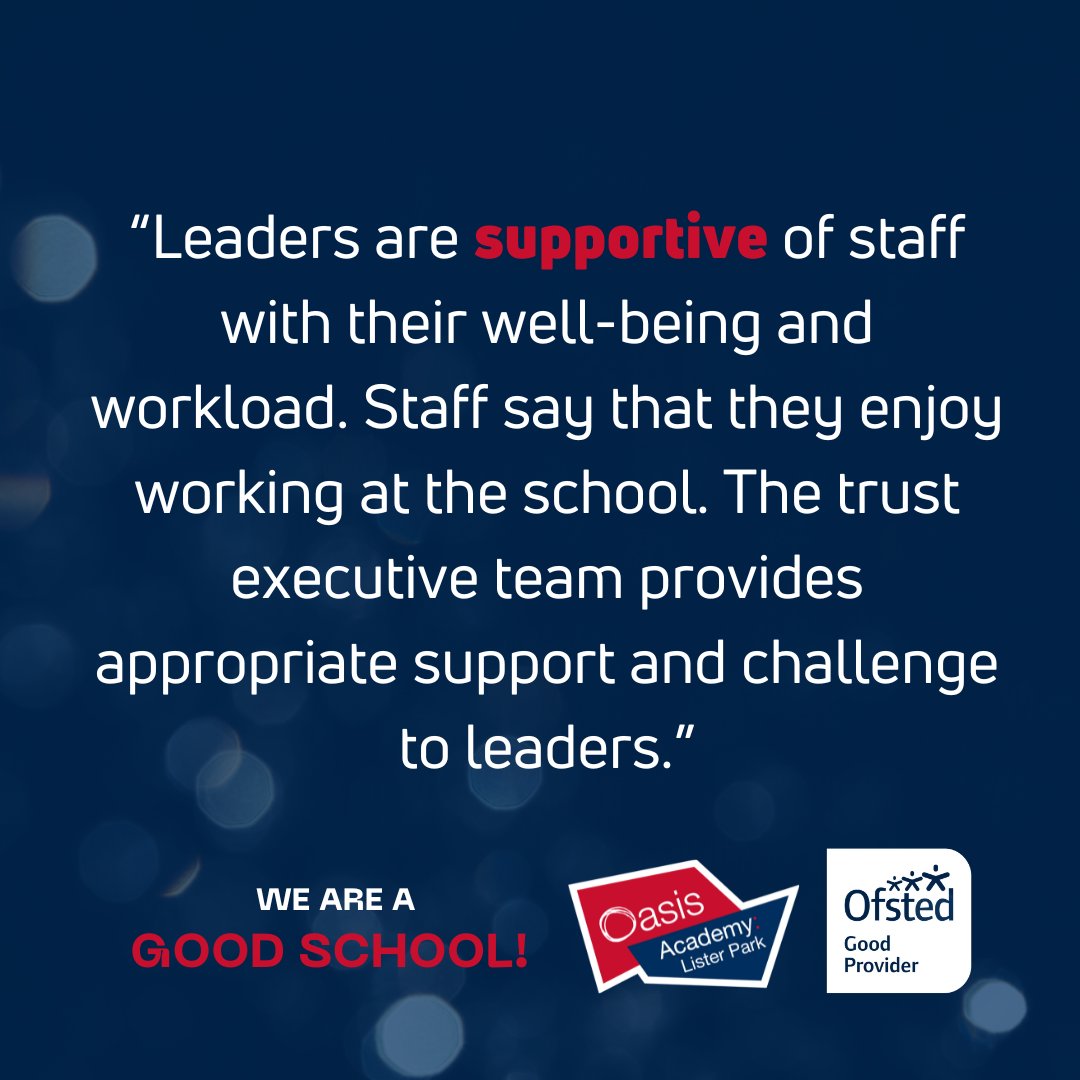 Positive relationships, strong teaching, and enriching experiences are just some of the highlights mentioned in @OasisListerPark's recent Ofsted report. Well done to all involved! Read more here - bit.ly/3JxgMCS 🙌🎉