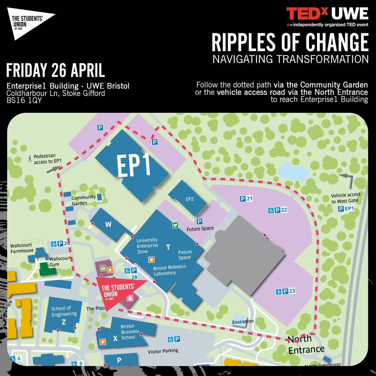 🌟 Get ready for an inspiring day! 🌟 TedX UWE is back on Friday 26 April and we're buzzing with excitement! Join us at the Enterprise1 Building for a line-up of incredible speakers eager to share their stories and ideas with you. Don't miss out!