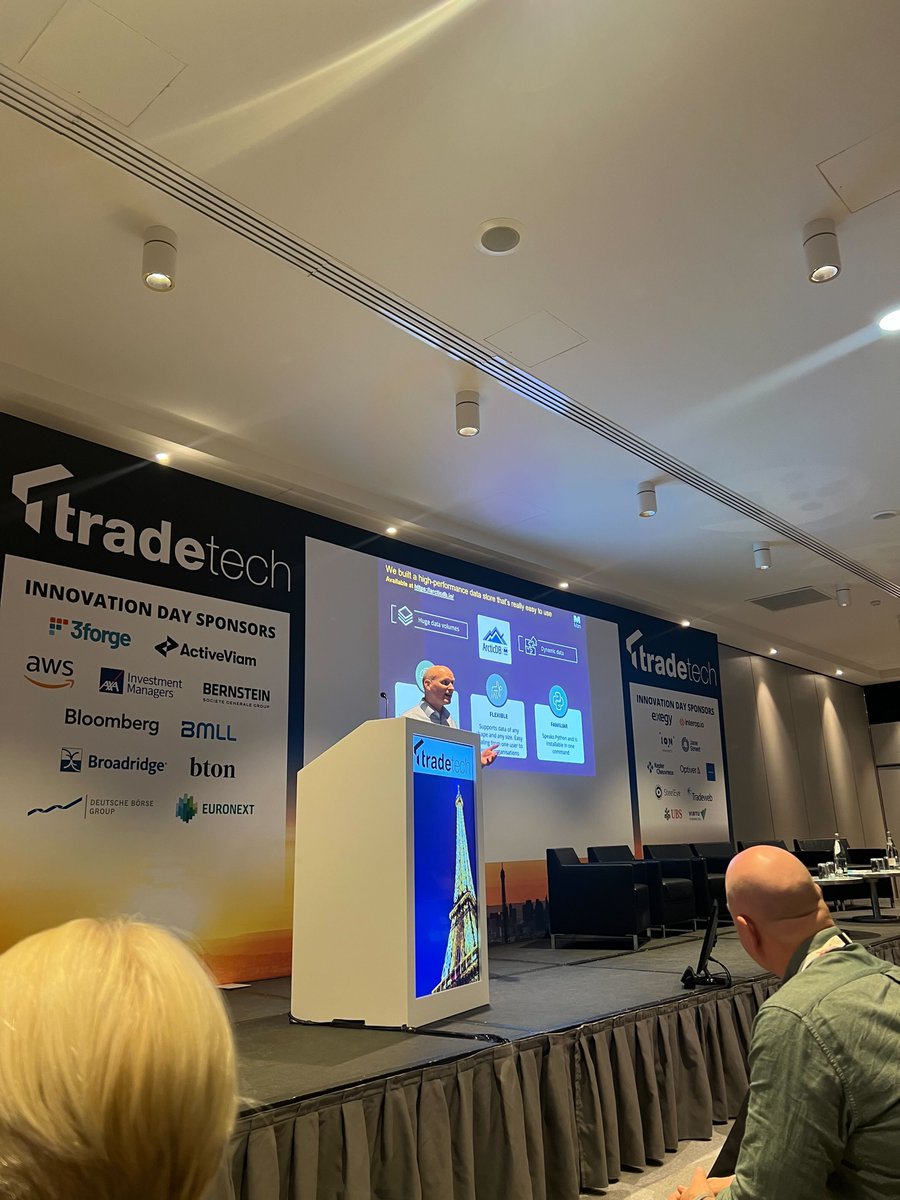 Tim Mace, presenting on the complexities of dealing with Data at @ManGroup at @TradeTech. Our timeseries database, ArcticDB is available for you try out today

arcticdb.io