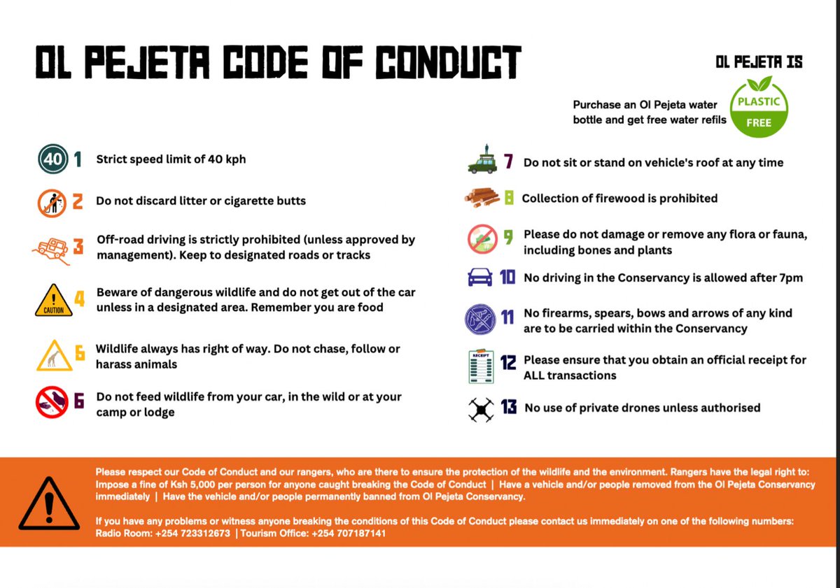 When visiting Olpejeta Conservancy, please ensure you adhere to the below  code of conduct. 🌍🌿 #TunzaMaliYako #Olpejeta #cyanholidays #cyantours