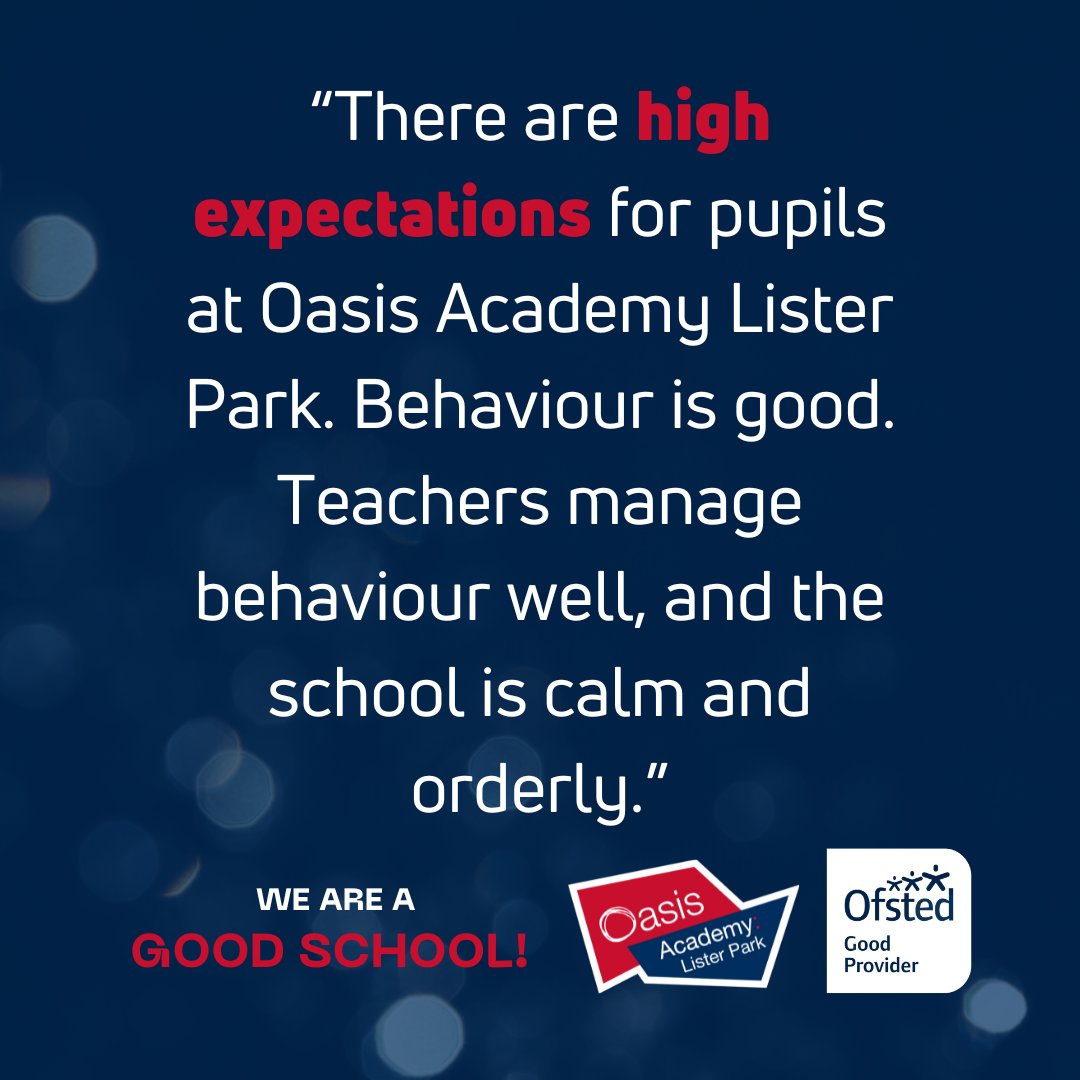 From creating a caring environment to promoting high expectations and wellbeing, it's clear that @OasisListerPark is making a difference for our students! Read more about their recent Ofsted report here - bit.ly/3JxgMCS 🙌🎉