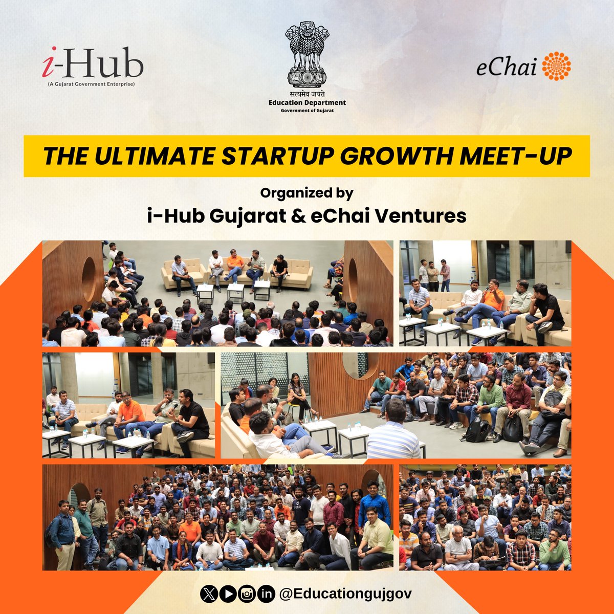 EducationGujGov's tweet photo. iHub Gujarat, along with eChai Ventures, hosted The Ultimate Startup Growth Meetup in Ahmedabad.

Founders who shared their stories:

- Amit Panchal, https://t.co/AfW7Lno3nu
- Mahendra Sharma, Matrubharti
- Bhavesh Patel, https://t.co/wNZhpFohPw
- Yash Shah, Momentum &amp; Clientjoy https://t.co/fq9kwmKgKF