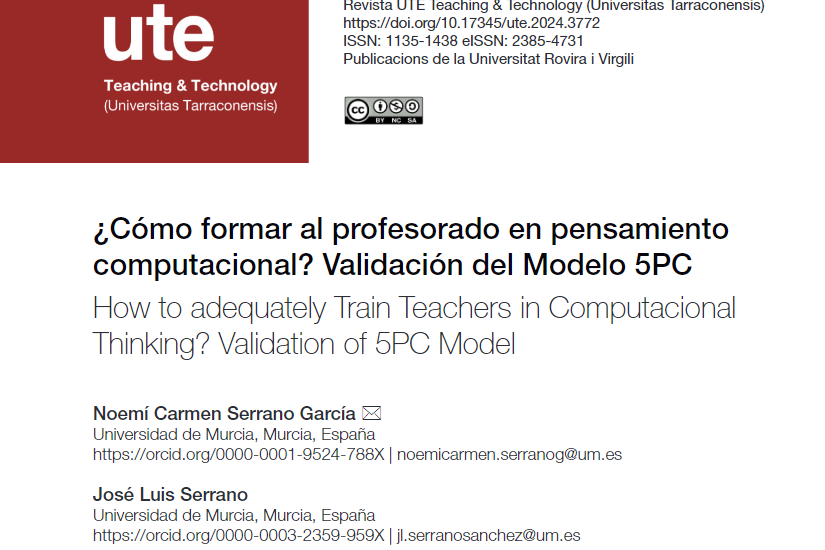 Un nuevo paso para saber cuál es la manera más efectiva de formar al profesorado en pensamiento computacional (PC).

Con este nuevo artículo publicado en la @RevistaUTE afinamos la definición del PC y especialmente mejoramos el modelo 5PC.
1/4
doi.org/10.17345/ute.2…