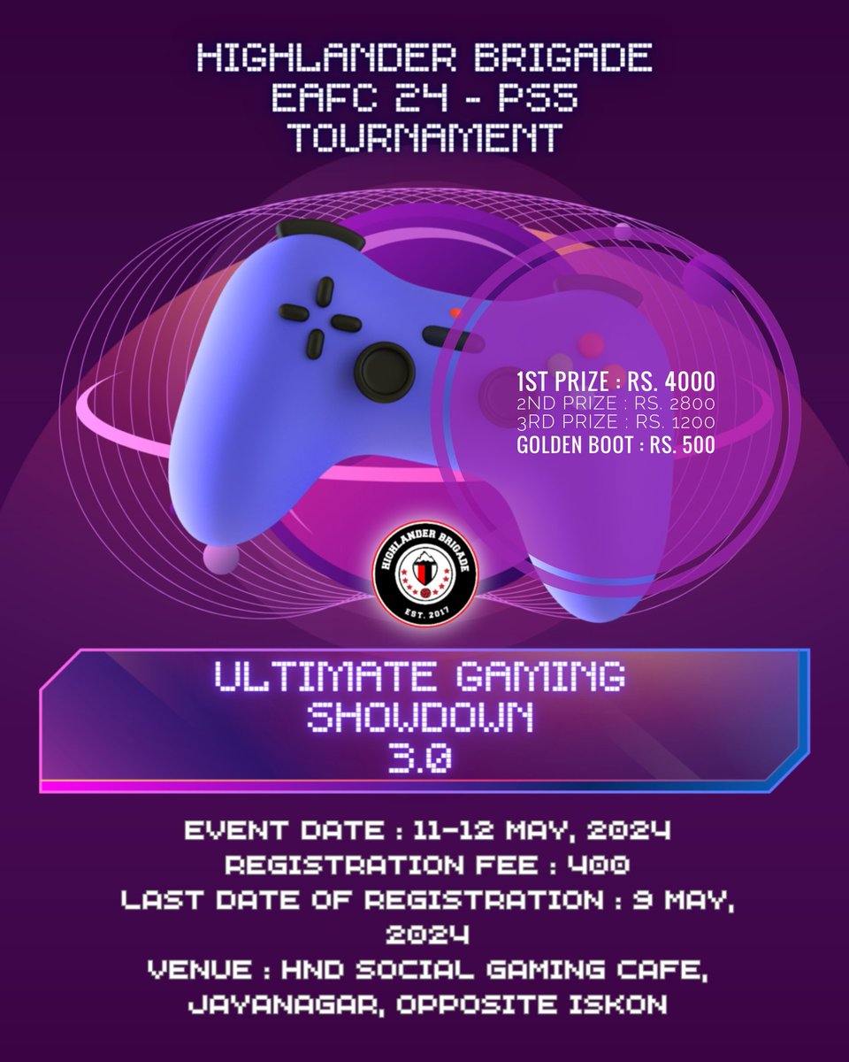 ⏳Final Countdown⏳

Don't miss out on your chance to compete in the FIFA 24 Ultimate Gaming Showdown!🔥

Register now with the Highlander Brigade before it’s too late!⌛️

#WWTTT #HighlanderBrigade #NEUFC #HB #EAFC #EA #EAFC24 #FIFA #Guwahati #ESports  #GamingEvent #PS5