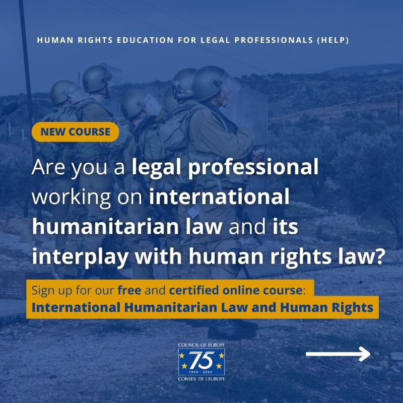 coe's tweet photo. 📢 Exploring Human Rights and International Humanitarian Law

Take our free online #HELPCourse and learn more about the interplay between these two branches of law and their practical application.

#HumanRights

ℹ️ https://t.co/xgk7zRtSjV