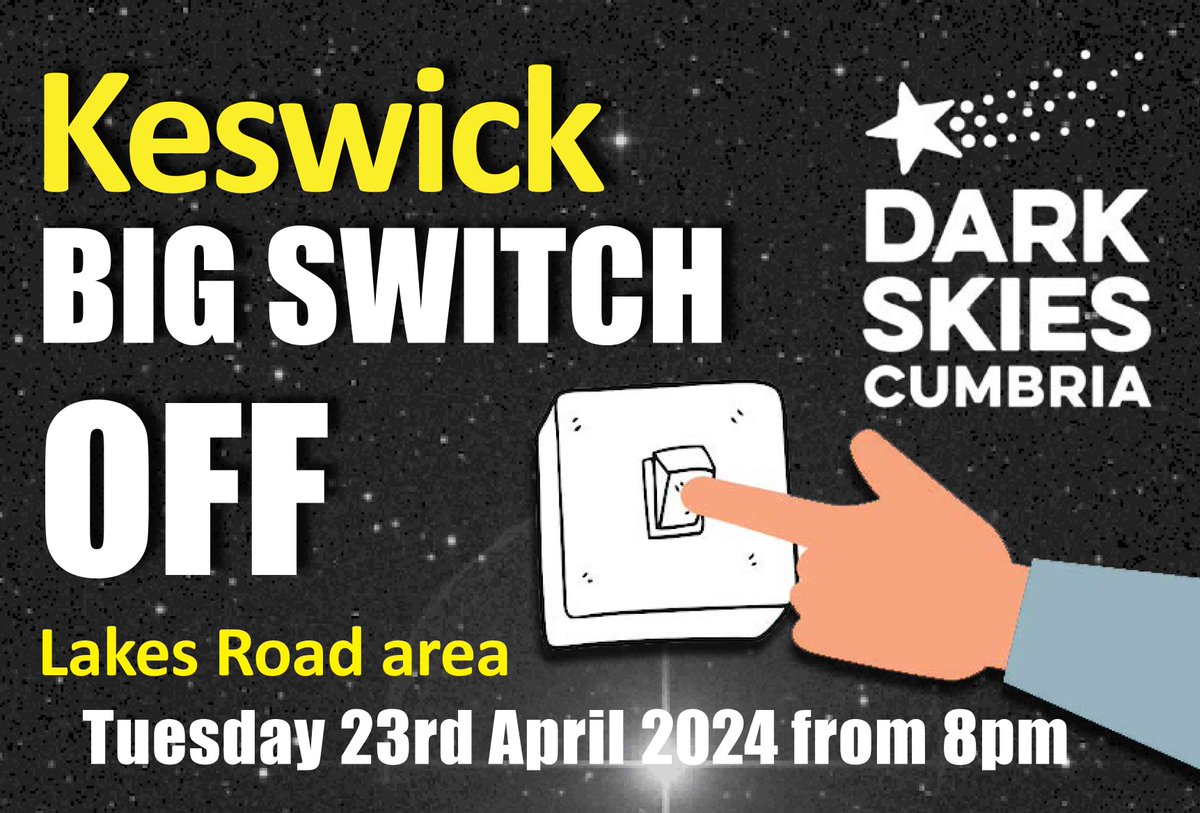 ⭐🔭 🌖Tonight! Keswick Lighting Switch Off. Here's hoping for clear skies! 🤞 Street lights in the Lake Road area will go off from 8pm, & residents & businesses will switch off their lights to save energy & see more stars. @Booths, @tbtlake, @ntlakesnw @Sunnysidegh