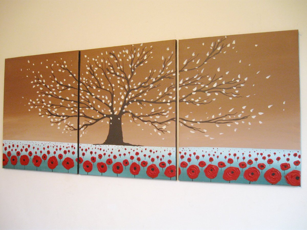 3 piece painting ' Blossom Hill ' on canvas tuppu.net/95815636 #painting #original #BrownPainting