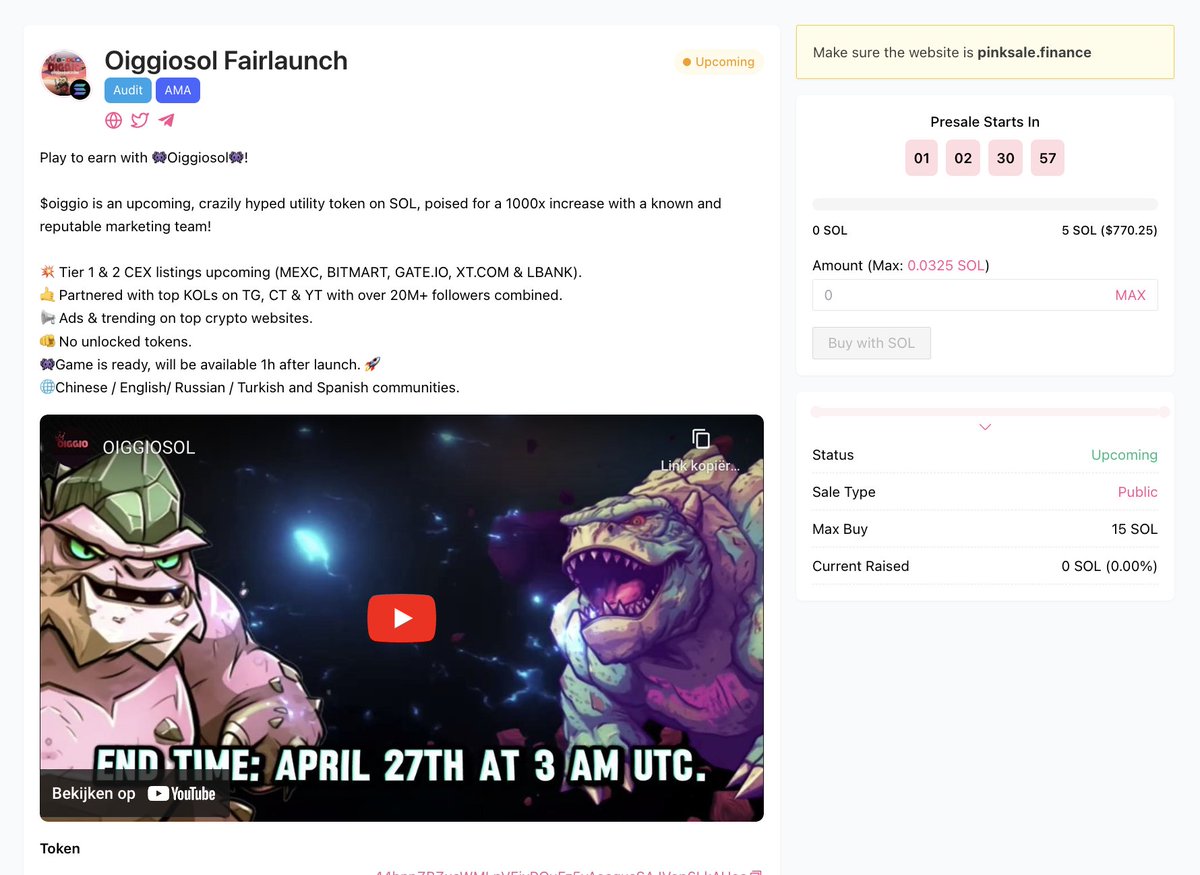 🚀 1 DAY LEFT UNTIL OIGGIO FAIR LAUNCH STARTS ON #PINKSALE 🎁 MASSIVE GIVEAWAY: $200 (4 Winners, 72 hours) 1⃣ Follow @oiggio_sol & @CoinsultAudits 2⃣ Like, RT and Place a Comment 💬 3⃣ Check out the Fair Launch of Oiggio 👇 pinksale.finance/solana/launchp… #solana #audit #crypto…