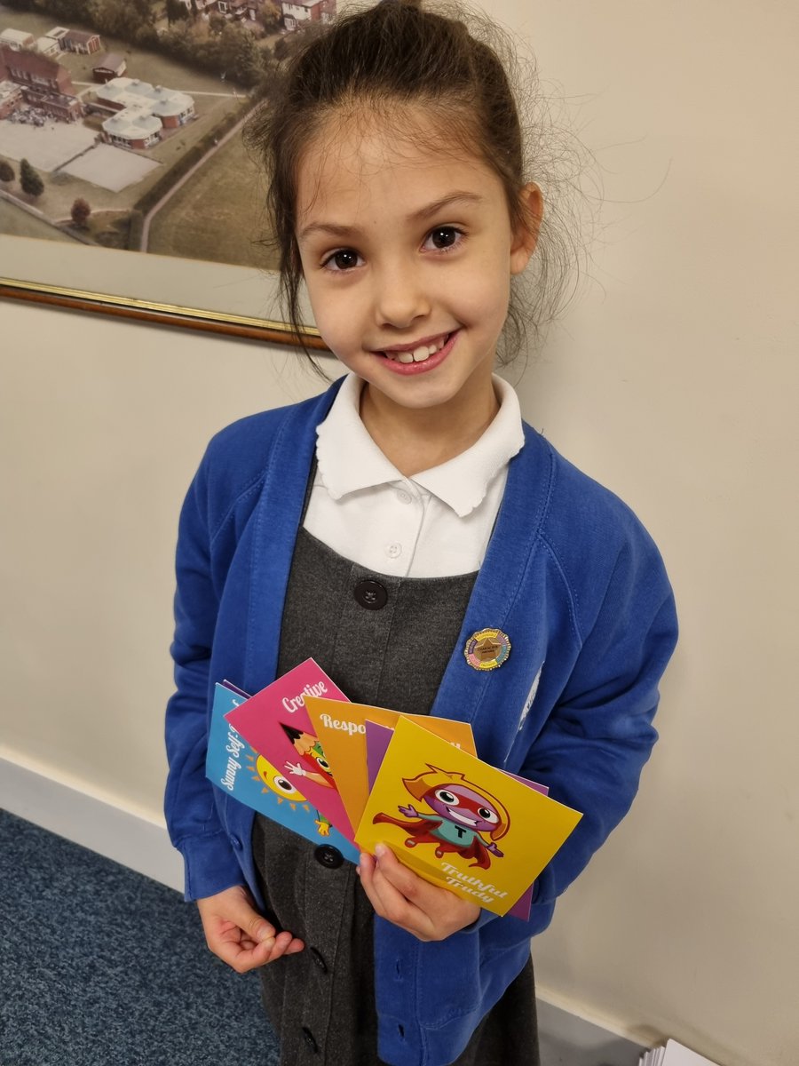 Our second recipient of the Character Award Badge! Children are awarded postcards when they demonstrate one of our 6 school values, and once they have all 6 postcards they can bring them to Mrs Baldock and receive a badge! #CharacterEducation
