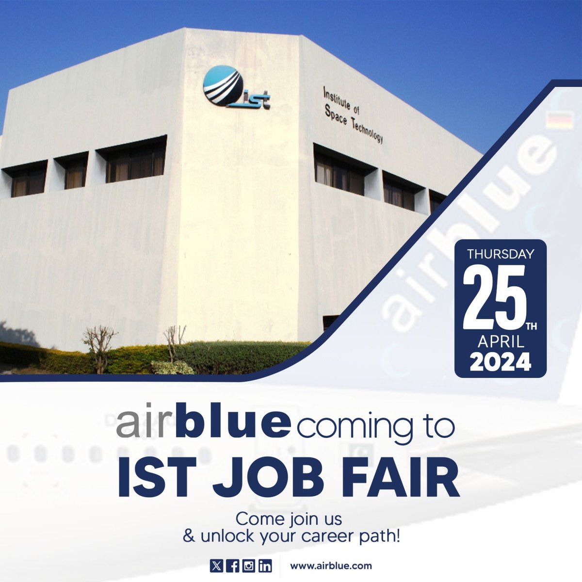airblueairline's tweet photo. Don't miss out on your chance to shape your future!

Discover exciting career opportunities and take the first step towards a brighter future. 

See you there! 

#Airblue #Jobfair #Careerfair #IST #FASTNUCES #FAST #careerstep #jobsatairblue https://t.co/6qVpJuu1XL