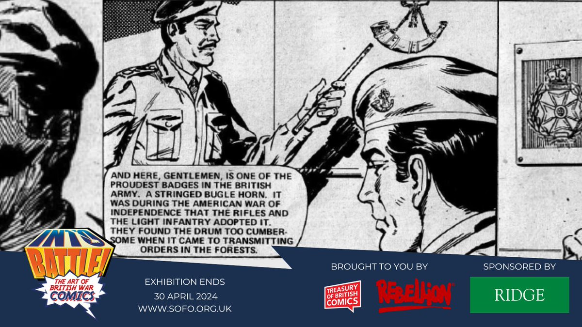 SOFOtrust's tweet photo. Just a week left to catch #IntoBattle! 

As we prepare our D-Day 80th Anniversary exhibition, here's a look at the Pegasus Bridge comic from Battle Picture Weekly 132 - the story of a Rifle Brigade Bugler transferred to the Oxf &amp; Bucks Light Infantry before the invasio https://t.co/6j1cRPtwNd