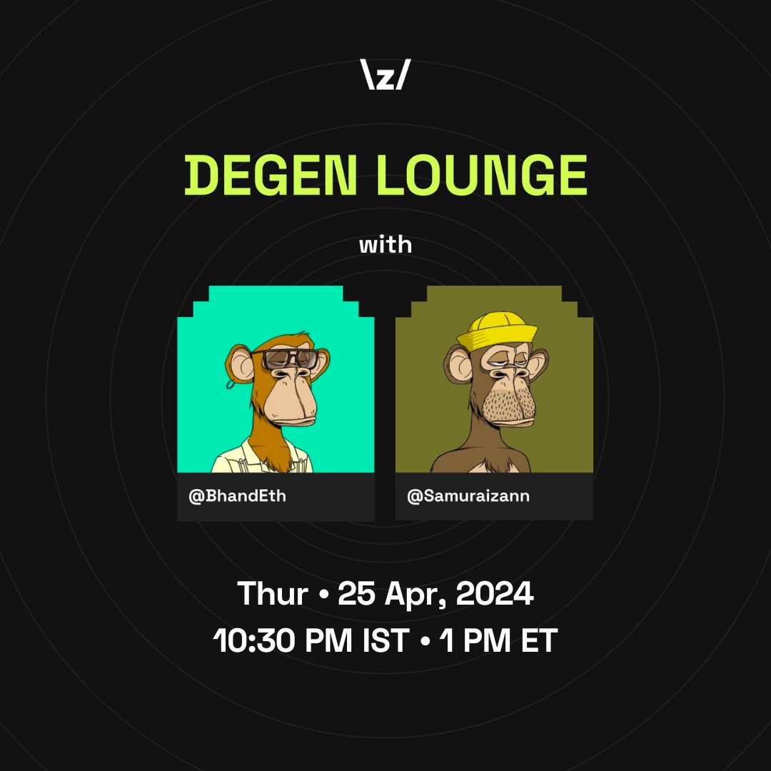 Dive deep into web3 with degens at Degen Lounge! Streaming live with @huddle01com. 🔥🤙 📅 25 Apr ⏰ 10:30 PM IST / 1 AM ET