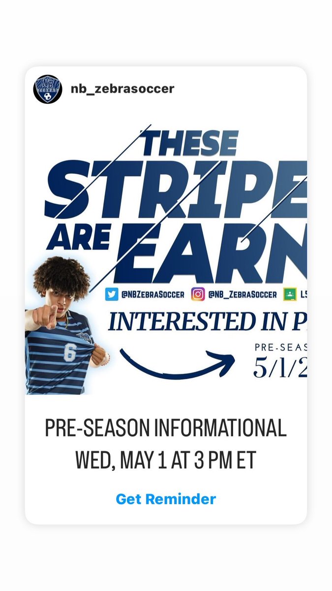 Attention Zebra Nation!

The boys soccer program will be having a general interest meeting for the 2024 season on May 1, 2024 at 3:00 PM in room D311 at New Brunswick High School.

The hunt begins 🦓⚽️.

#RiseUp #TodosJuntos #EarnYourStripes #ALLIN4NB