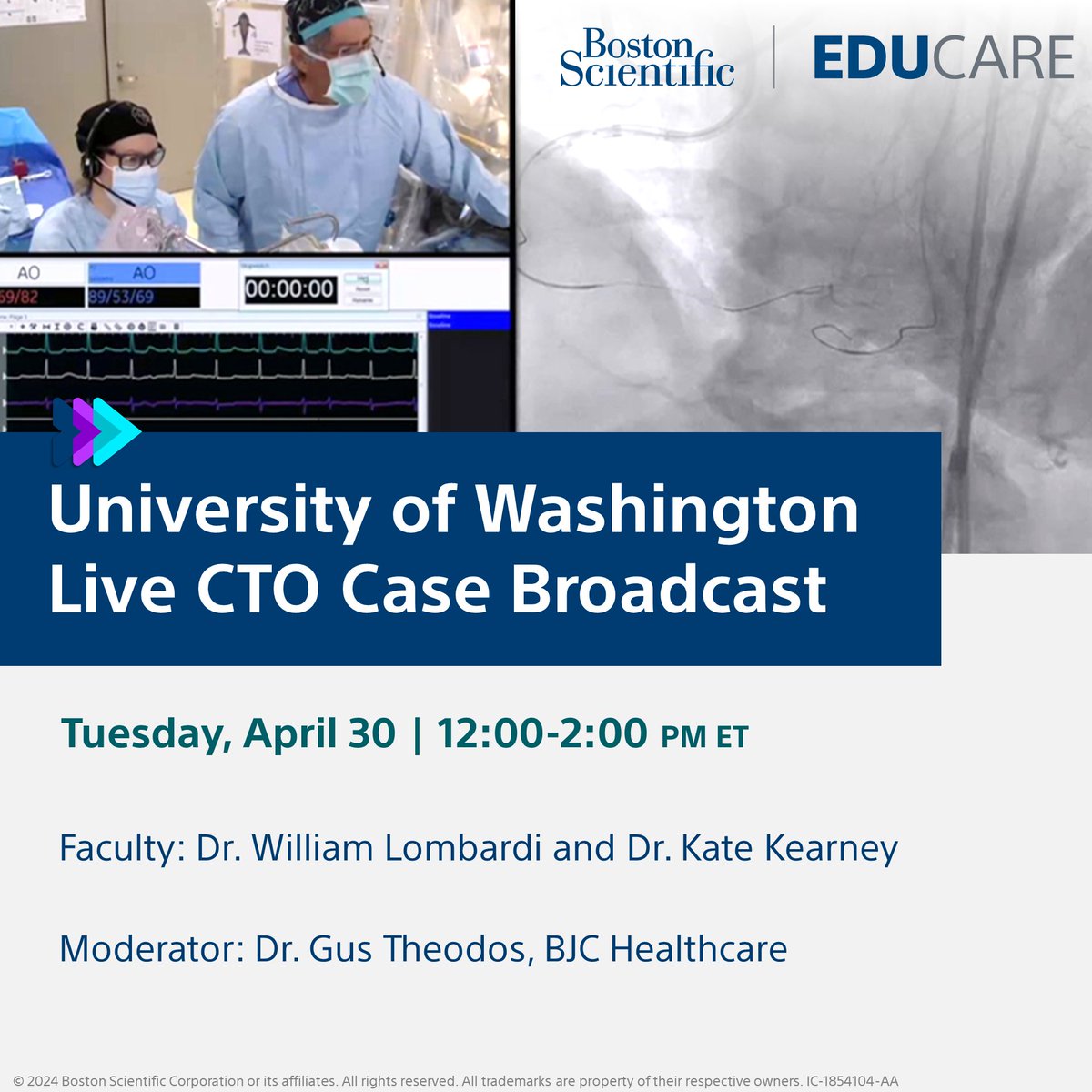 Join us on April 30th for a CTO live case broadcast from the University of Washington with Drs. William Lombardi and Kate Kearney, plus pre and post procedure discussions with Dr. Gus Theodos, BJC Healthcare. Register now: bit.ly/4b4YYup