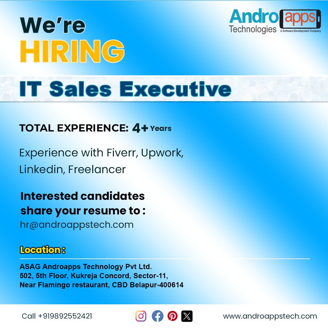 💼 Join our dynamic team at AndroApps! 🌟 We're seeking a skilled IT Sales Executive to drive growth and forge lasting client relationships. 

Apply Now!
Send your resume to hr@androappstech.com
.
.
.
#Androapps #ITSales #SalesJobs #TechCareer #JoinUs #SalesExecutive #TechSales