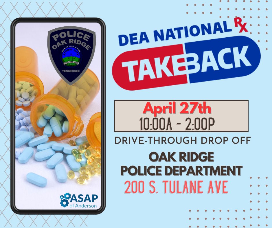 OakRidgePolice's tweet image. 💊𝗠𝗔𝗥𝗞 𝗬𝗢𝗨𝗥 𝗖𝗔𝗟𝗘𝗡𝗗𝗔𝗥𝗦💊

🗓️Saturday , April 27th! 
⏰  10:00a-2:00pm
📍Oak Ridge Police Department
We will be conducting an anonymous, drive-through drop off station for any over the counter, controlled substances, or prescription required drugs!
#PreventionWorks