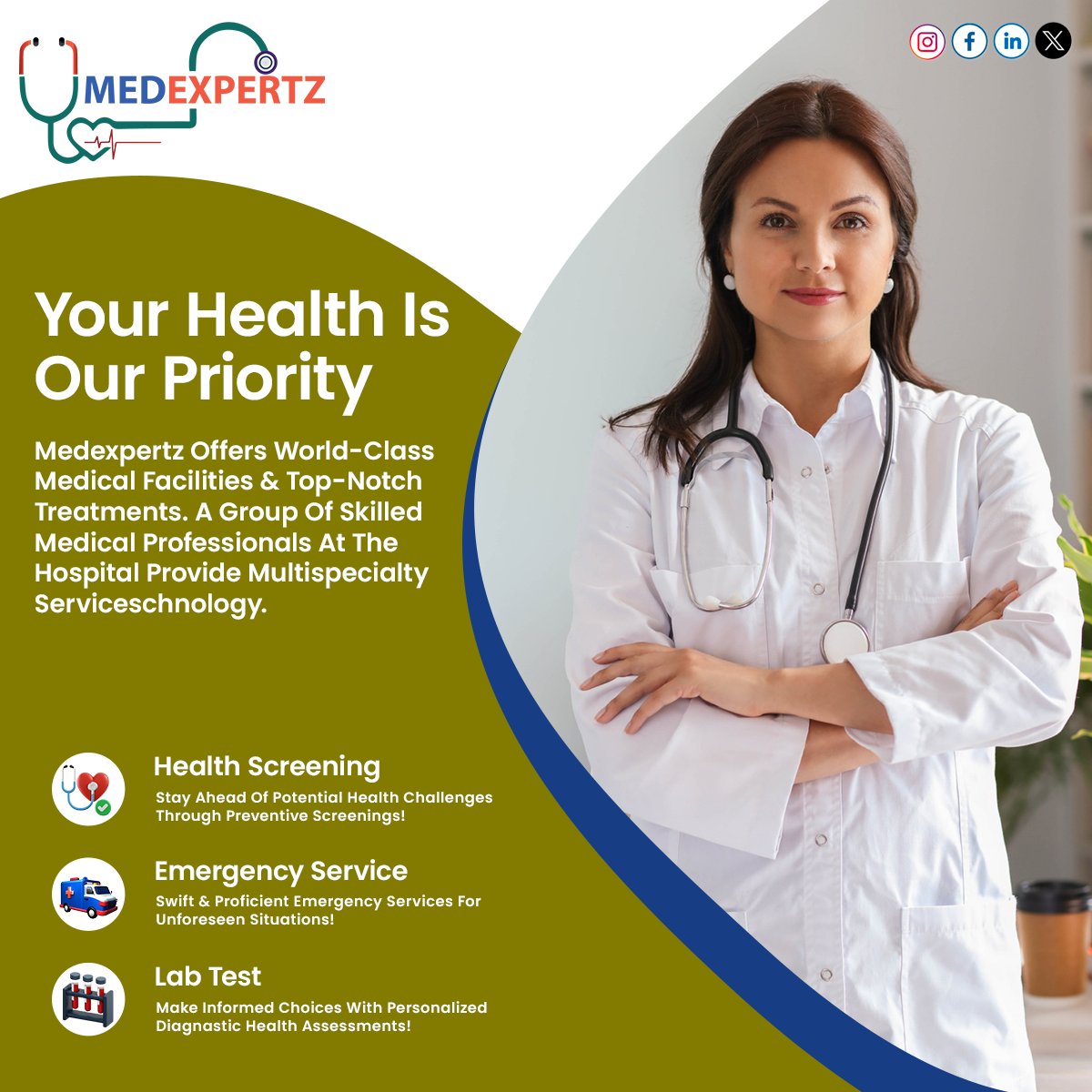 #YourHealthisOurPriority! Medexpertz provides online diagnostic and preventive care services, prioritizing quality healthcare accessibility at your doorsteps.

#medexpertz   #MedicalServices #Neurology #BookAppointment #ConsultDoctor #ConsultYourDoctorFromAnyWhere
