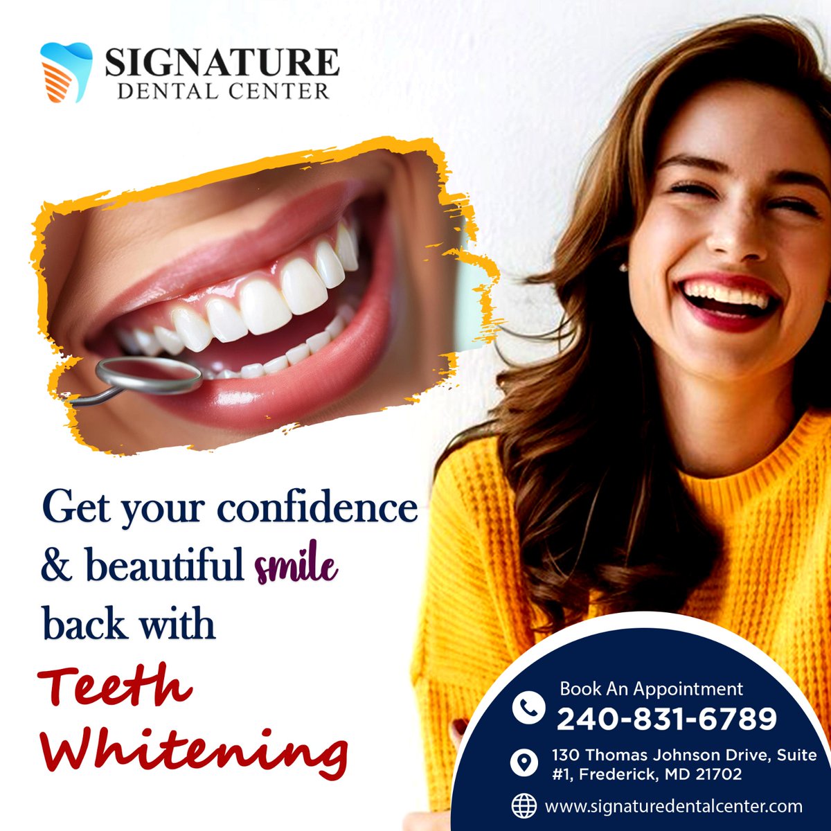 Get your confidence back and show off a beautiful smile! with our teeth whitening services.
.
For appointments, call or text: +1240-831-6789
Or Visit: signaturedentalcenter.com
.
#Teethwhitening #Pediatricdentistry #toothextraction
#teethwhitening #straighteningteeth  #dentalbonds